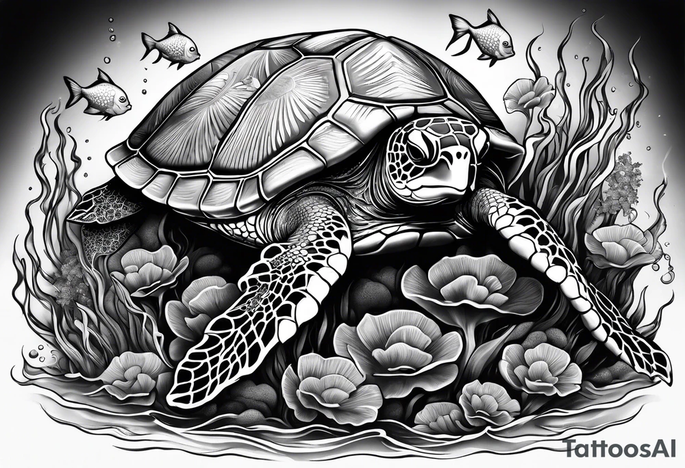 Under water with sea turtle, octopus and fish tattoo idea Under water with sea turtle, octopus and fish tattoo idea