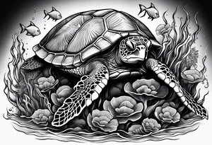 Under water with sea turtle, octopus and fish tattoo idea