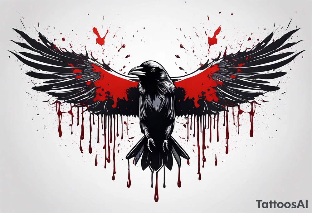 dead raven spreading wings and dripped in blood tattoo idea