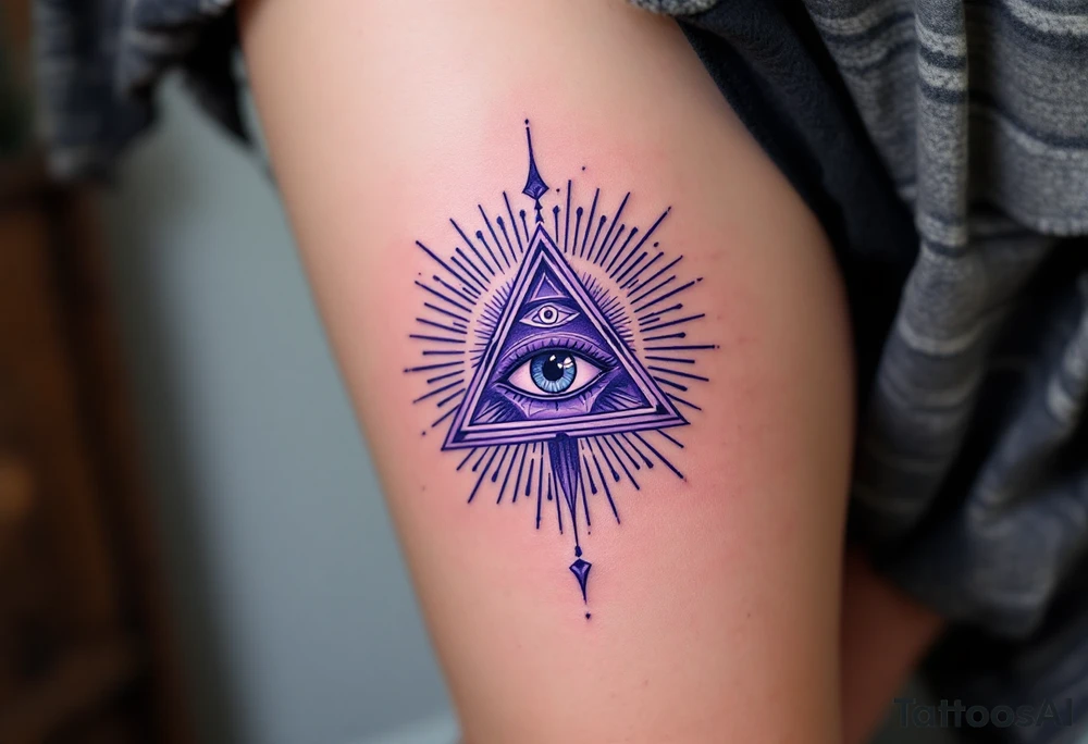 A purple triangle with a third eye in the center, radiating mysticism and awareness under collarbone tattoo idea