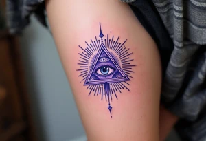 A purple triangle with a third eye in the center, radiating mysticism and awareness under collarbone tattoo idea