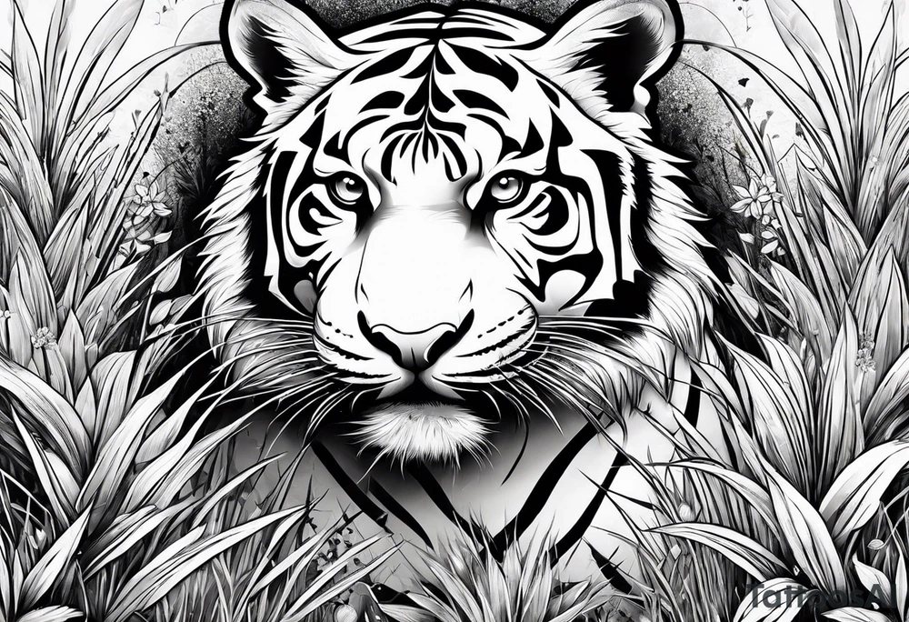 hungry tiger hiding in the grass tattoo idea