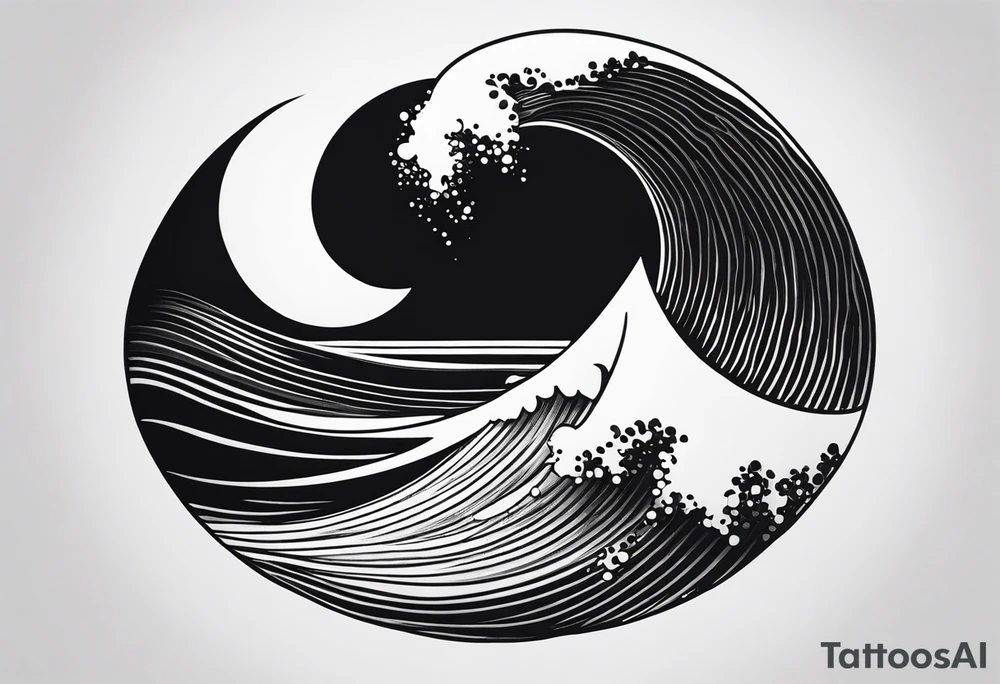Waves and beach in black and White, INSIDE a shape of a bodyboard tattoo idea