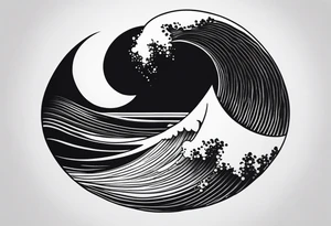 Waves and beach in black and White, INSIDE a shape of a bodyboard tattoo idea