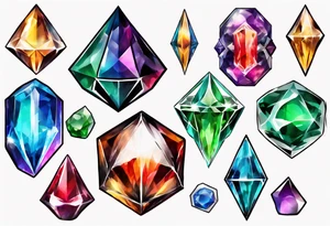 7 chaos emeralds in different colors with a slight sonic theme to it tattoo idea