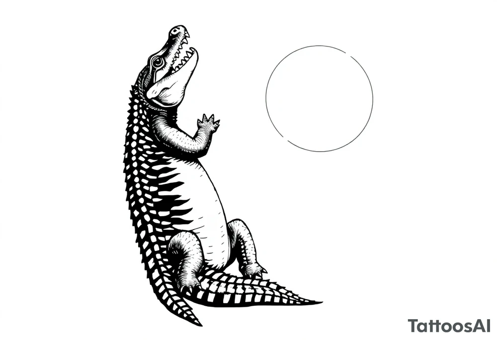 can I have the gator positioned vertically to the left of the sun with the sun on the right . the gator should have its full body tattoo idea