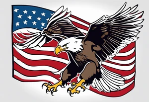 American eagle flying while holding American flag in beak tattoo idea