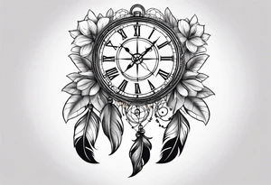 Dreamcatcher with three parts to it the Magnoliaflower at the top the clock in the middle in the compass at the bottom tattoo idea