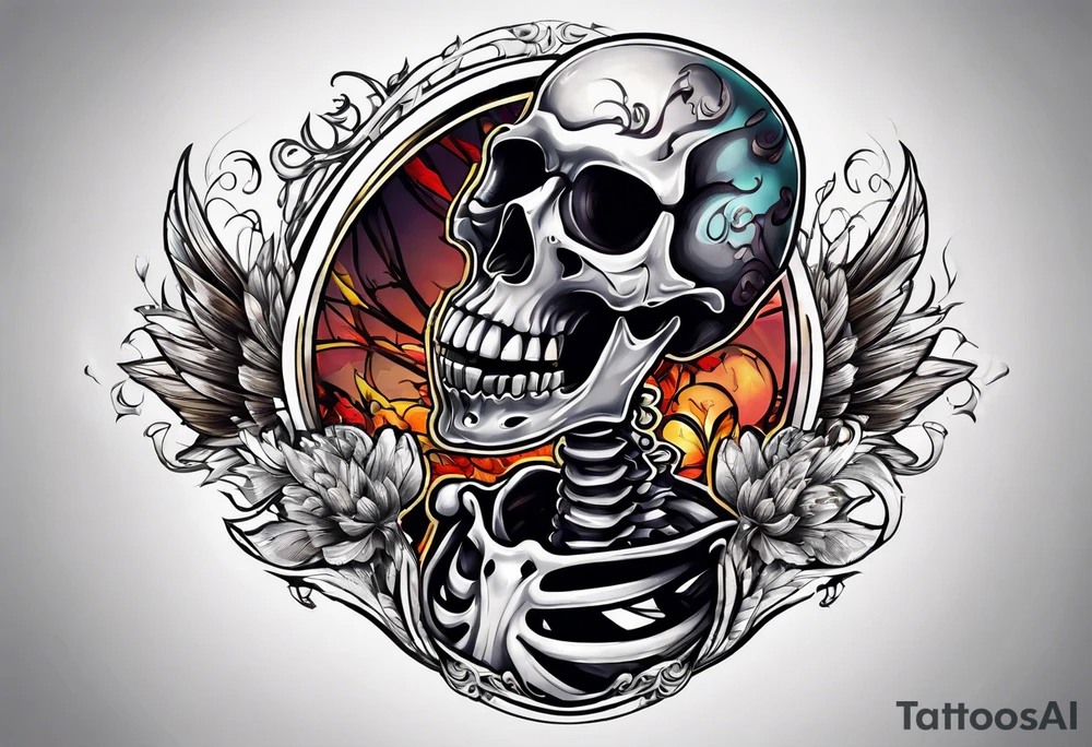 skeleton running from the world tattoo idea