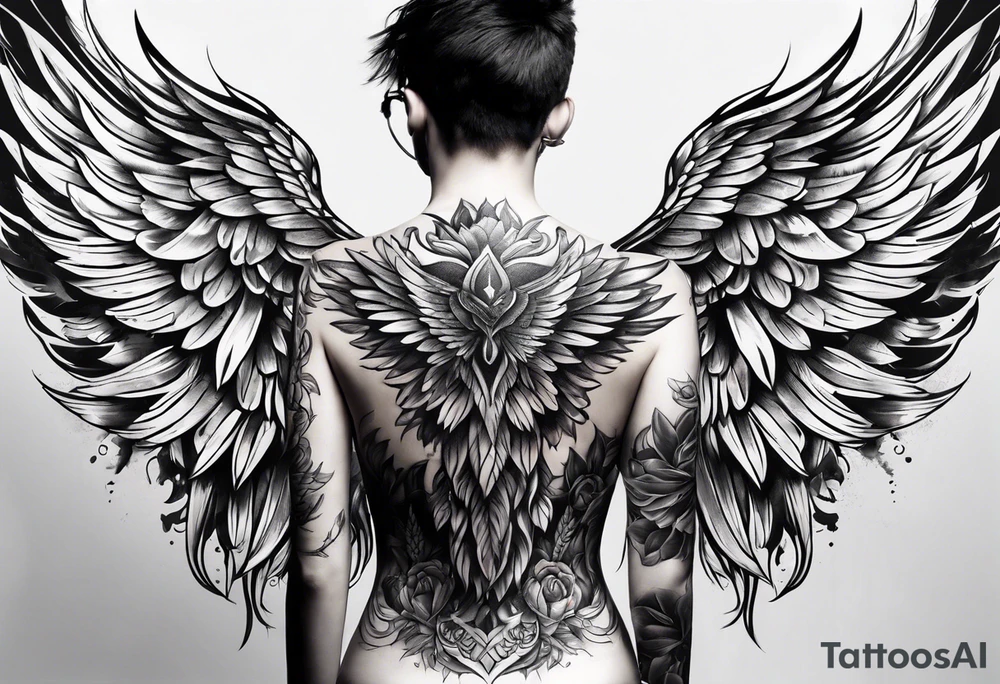 Full back tattoo wings drawing tattoo idea