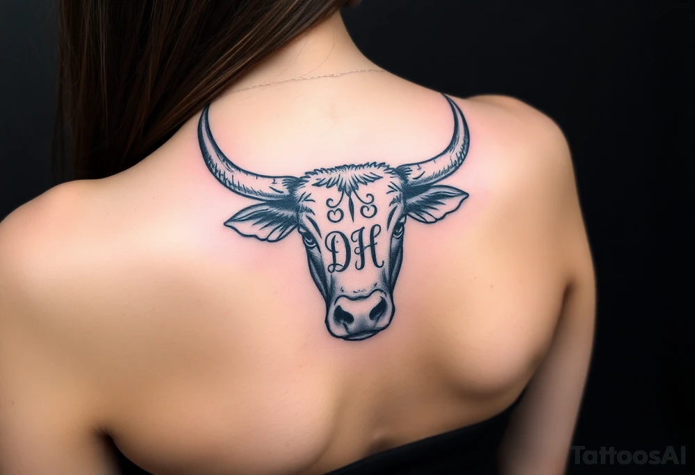 Bucking bull with initials DH on it tattoo idea