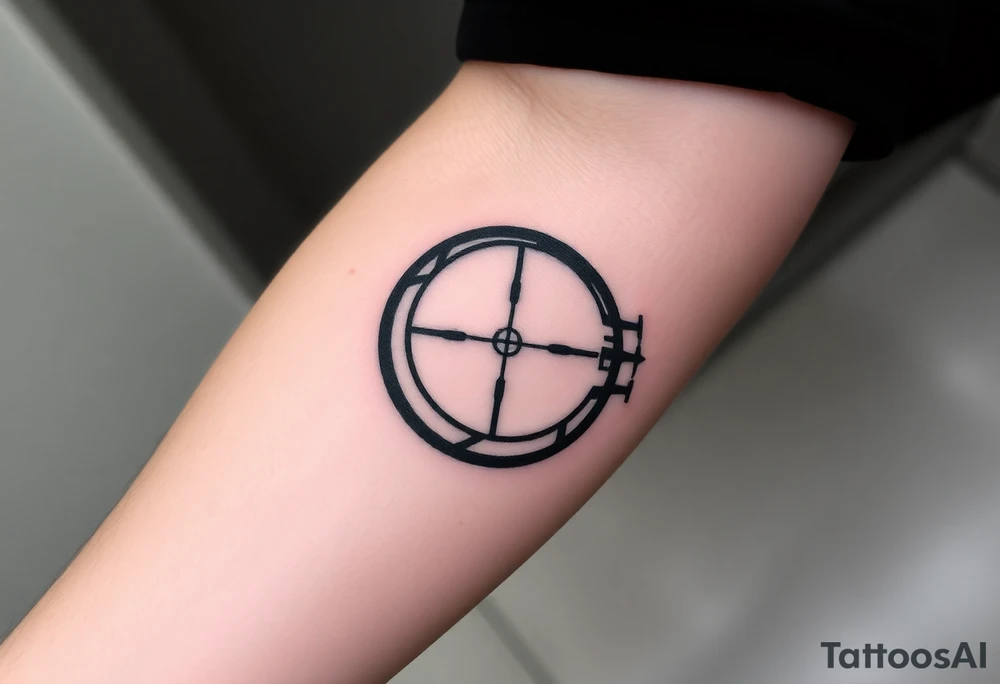 A basketball with a sniper scope reticle 
inside tattoo idea