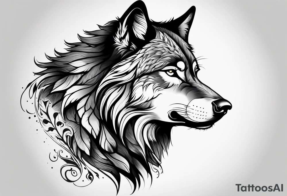 right side profile of a wolf face tattoo idea