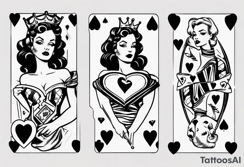 pin-up queen of hearts tattoo idea