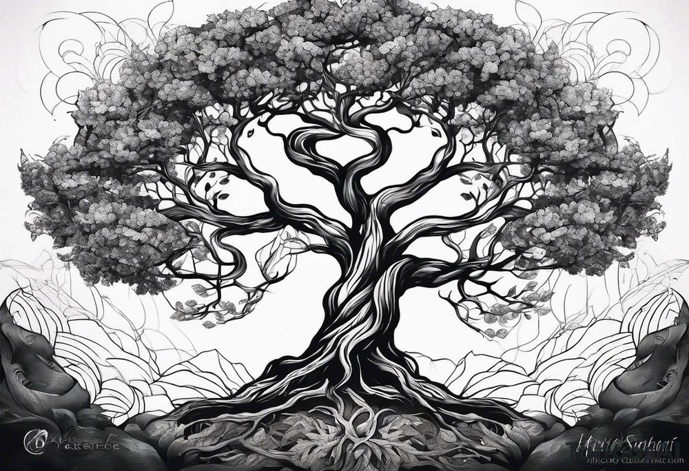 minimalistic Yggdrasil tree with no leaves tattoo idea