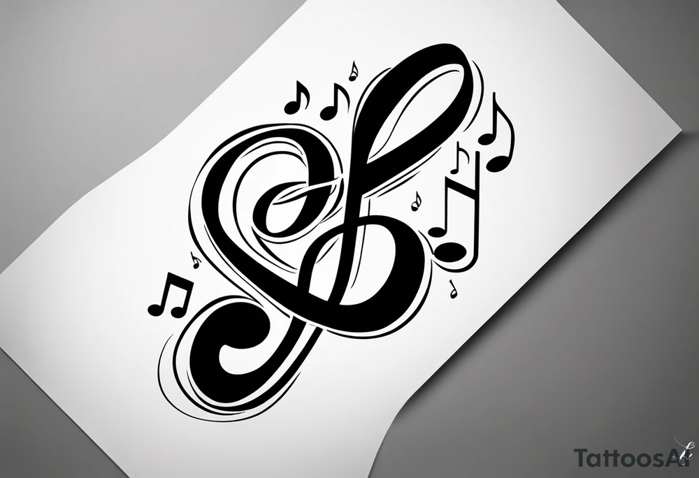 Simple minimalist tattoo in the style of single needle art depicting musical notes in the letters “l” and “r” tattoo idea