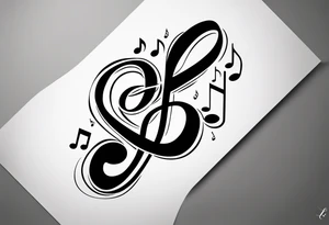 Simple minimalist tattoo in the style of single needle art depicting musical notes in the letters “l” and “r” tattoo idea