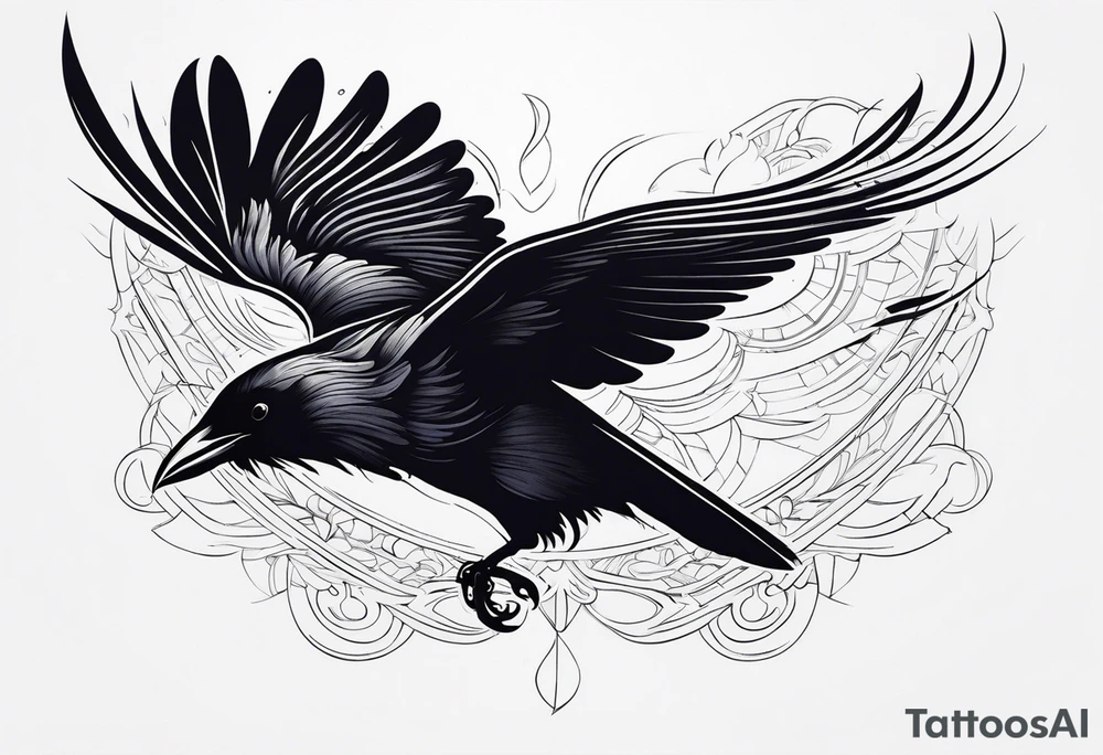 Dramatic Raven in Flight tattoo idea