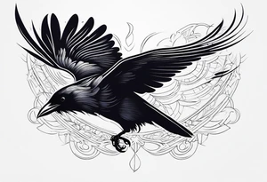 Dramatic Raven in Flight tattoo idea