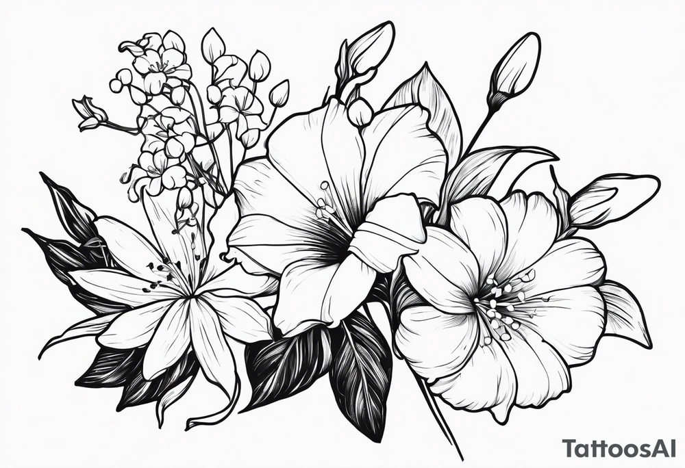 Aster, morning glory and lily of the valley flowers tattoo idea