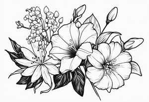 Aster, morning glory and lily of the valley flowers tattoo idea