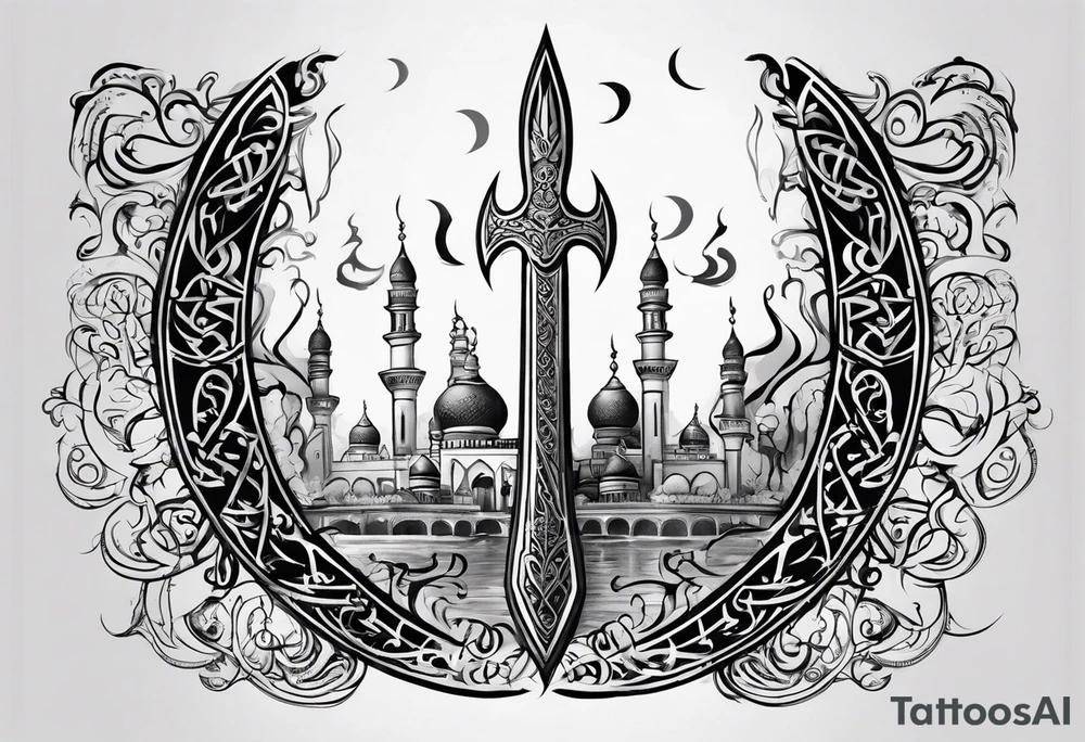 Trident made of arabic writing tattoo idea