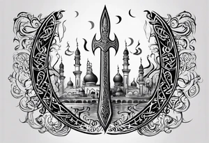 Trident made of arabic writing tattoo idea