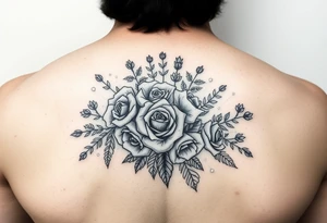 vintage bouquet of wild roses and meadow flowers with morning dew tattoo idea