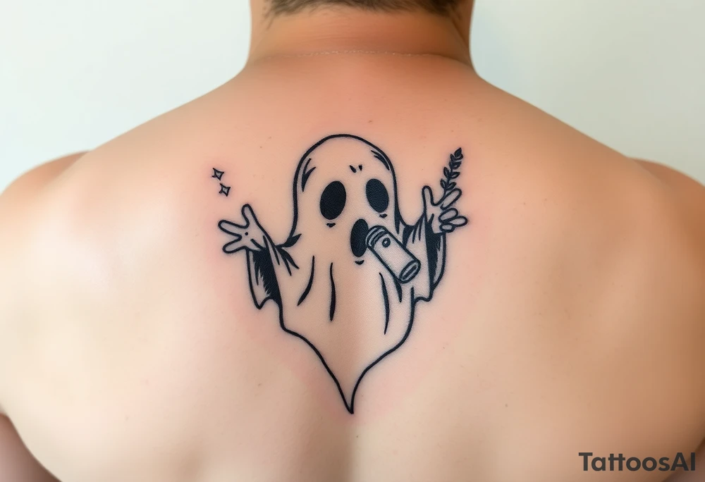 Cute ghost smoking a bong tattoo idea