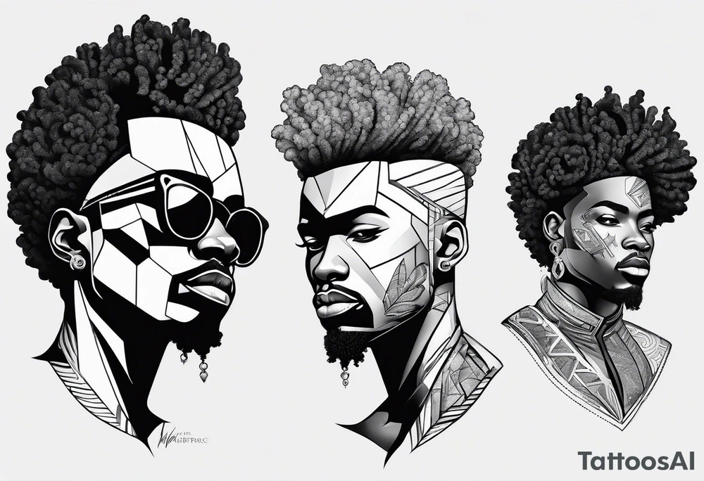 Simple Afro-Futurism man rebirth tattoo idea