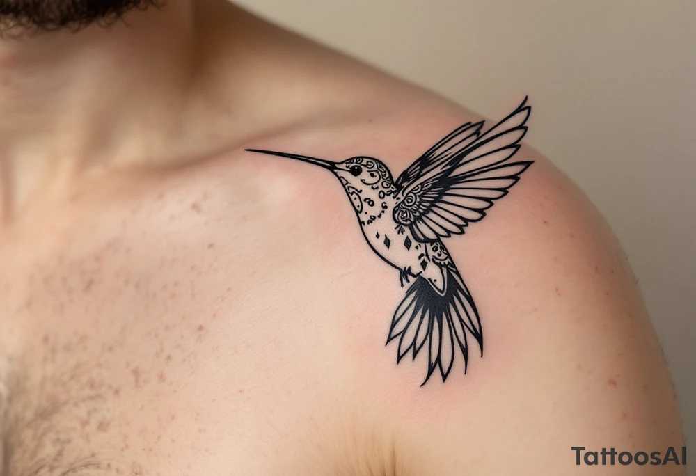 small hummingbird with indigenous style tattoo idea
