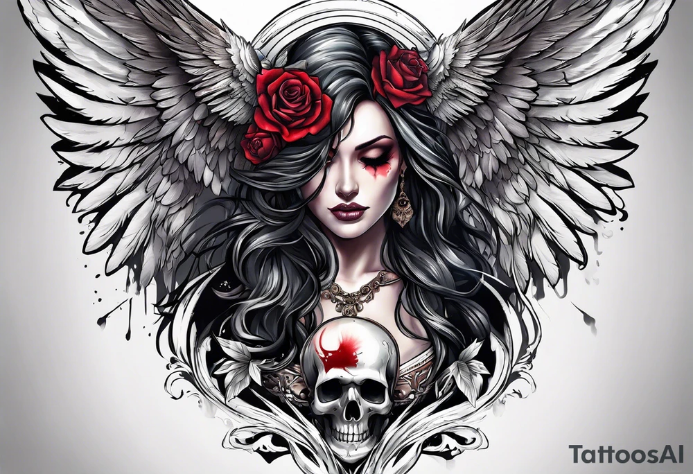 angel of death with a skull head tattoo idea