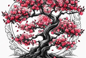 Cherry tree with colored roses tattoo idea