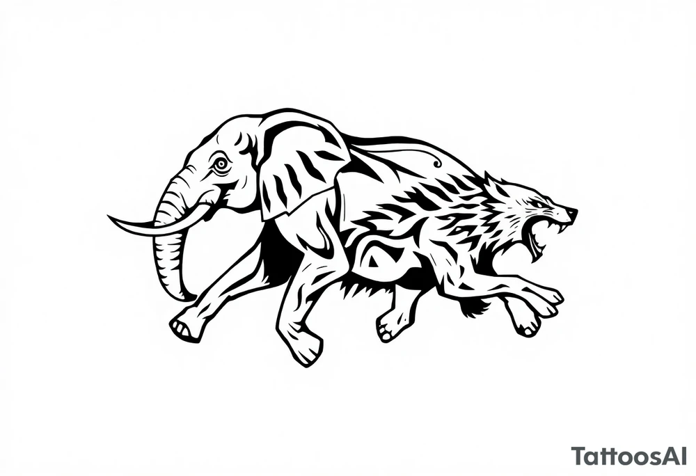 elephant and a wolf running together tattoo idea