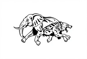 elephant and a wolf running together tattoo idea