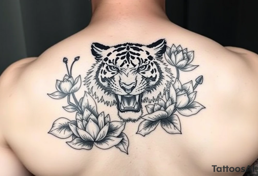 fierce tiger emerging through blooming lotus flowers in mist tattoo idea fierce tiger emerging through blooming lotus flowers in mist tattoo idea