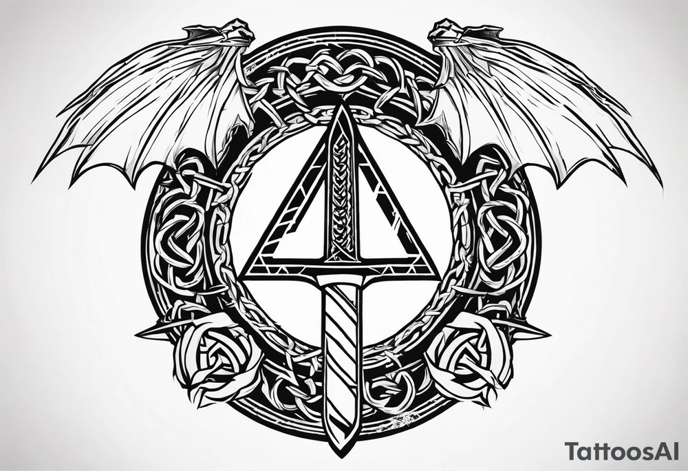 Valhalla sword shield dragon axe Valknut barbed wire chains tattoo idea Valhalla sword shield dragon axe Valknut barbed wire chains tattoo idea