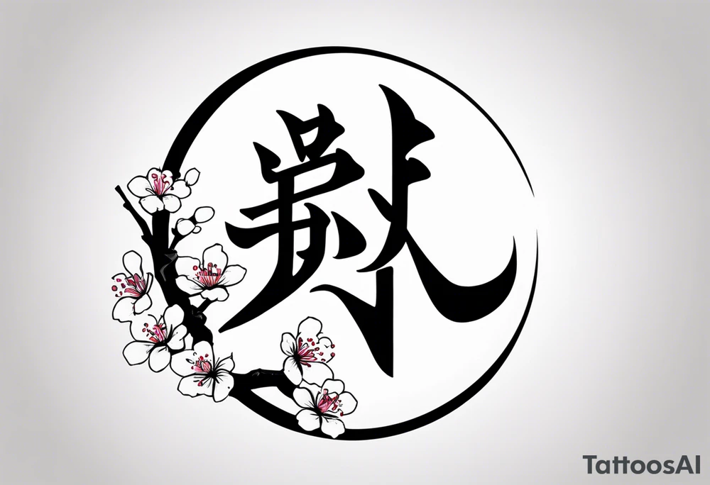 “Shadow”kanji inside half circle with small cherry blossoms tattoo idea “Shadow”kanji inside half circle with small cherry blossoms tattoo idea