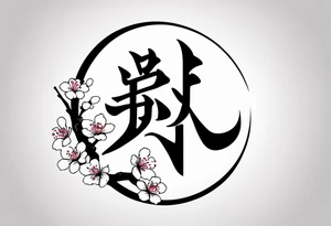 “Shadow”kanji inside half circle with small cherry blossoms tattoo idea