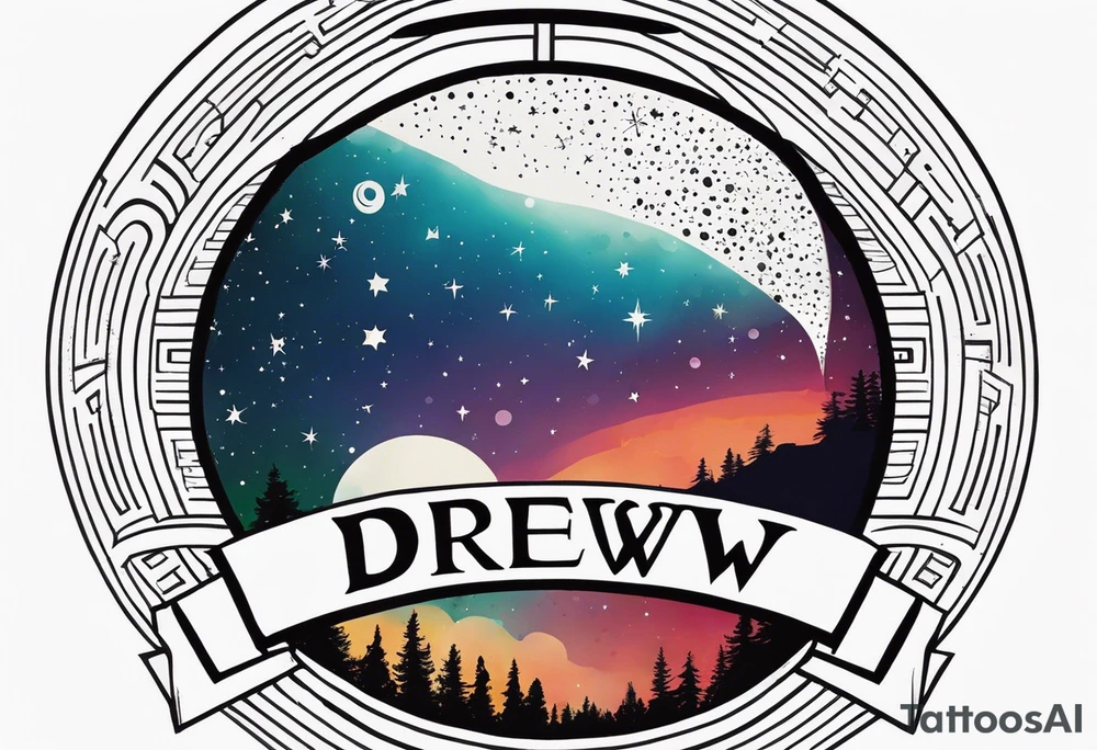 I want the name "Drew" with a space background tattoo idea
