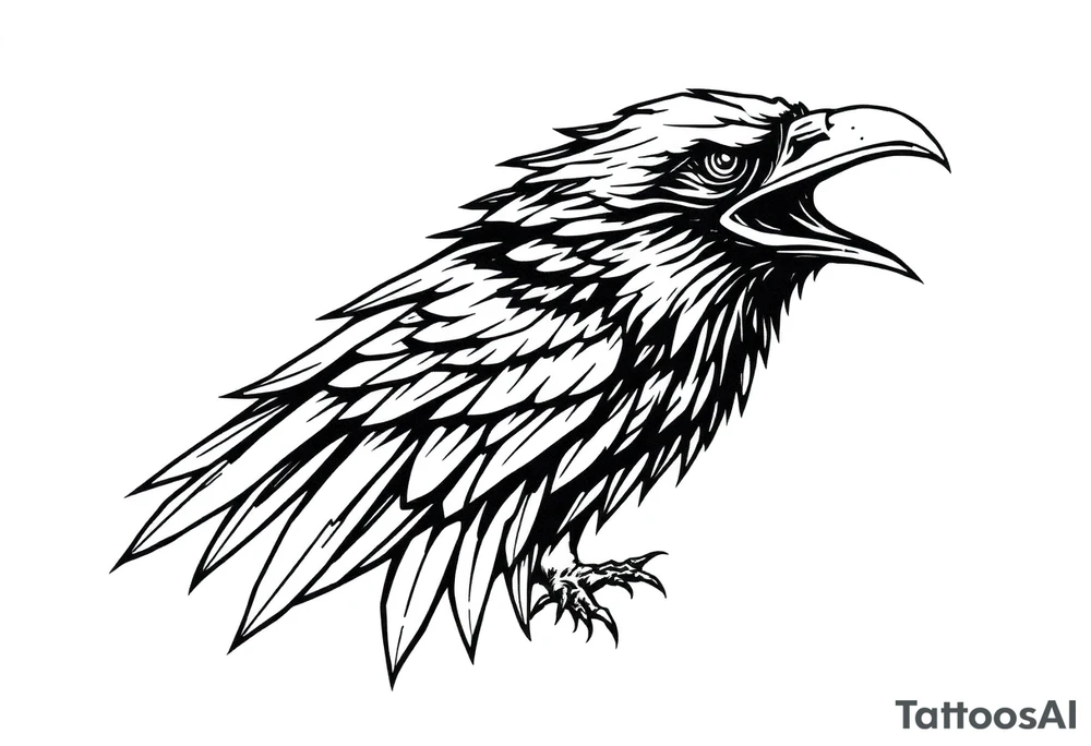linear abstract raven tattoo idea