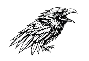 linear abstract raven tattoo idea