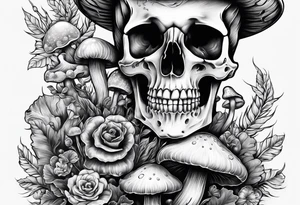 skeleton with mushrooms growing out of it tattoo idea