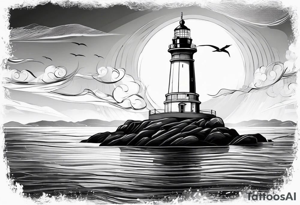 voilier vue de face. phare maritime fixé au centre du voilier et utilisé comme un mat pour les voiles. tattoo idea