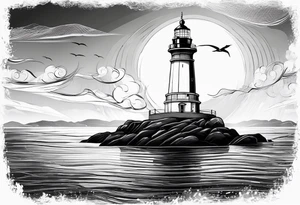 voilier vue de face. phare maritime fixé au centre du voilier et utilisé comme un mat pour les voiles. tattoo idea