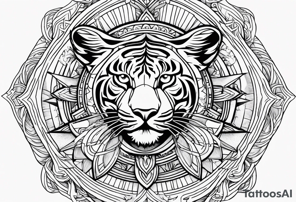 Cross sun tiger sailor sun star tattoo idea