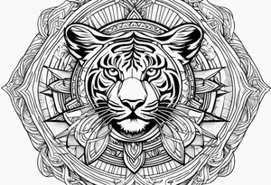 Cross sun tiger sailor sun star tattoo idea