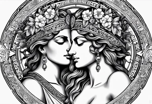 The greek gods Clio and Dionysos with their recognisable attributes tattoo idea