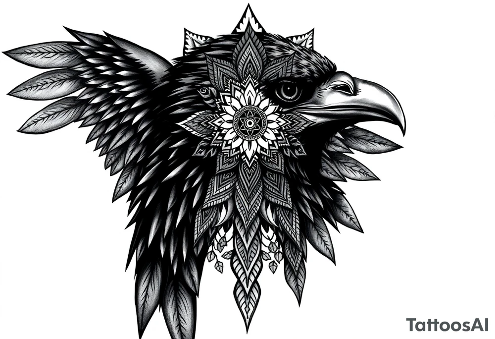 black raven with mandala tattoo idea