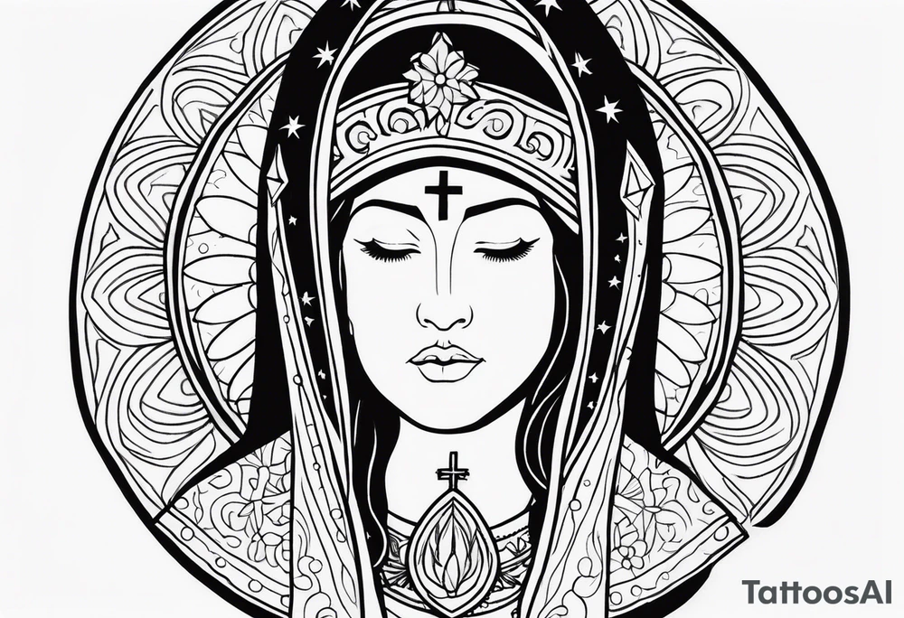 Totus tuus with image of Our Lady of Aparecida tattoo idea